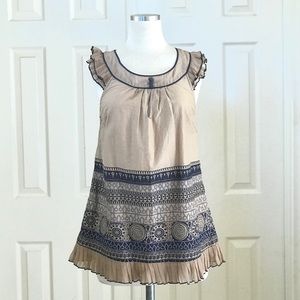 Unit Beige and Blue Sleeveless Cotton Boho Blouse